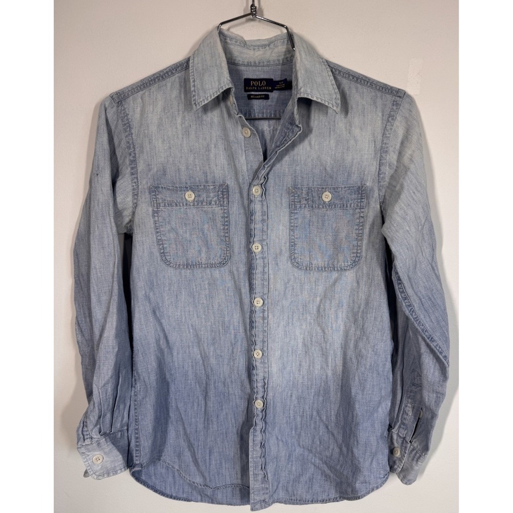 Polo Ralph Lauren Classic Chambray Long Sleeve Button Up Shirt Highland Cow Sz S